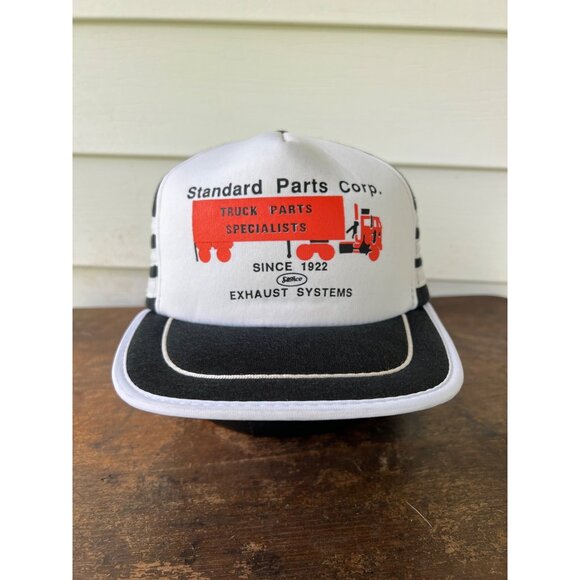 Vintage Standard Parts Corp 3 Stripe Trucker Hat With Embroidered Logo X3 - Picture 1 of 5